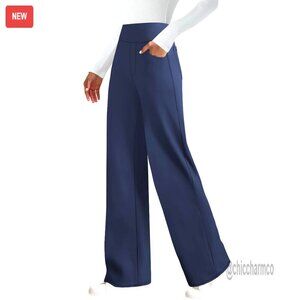 Wide Leg Yoga Pants High Waist Stretchy 4 Pockets Loose Fit Work Casual